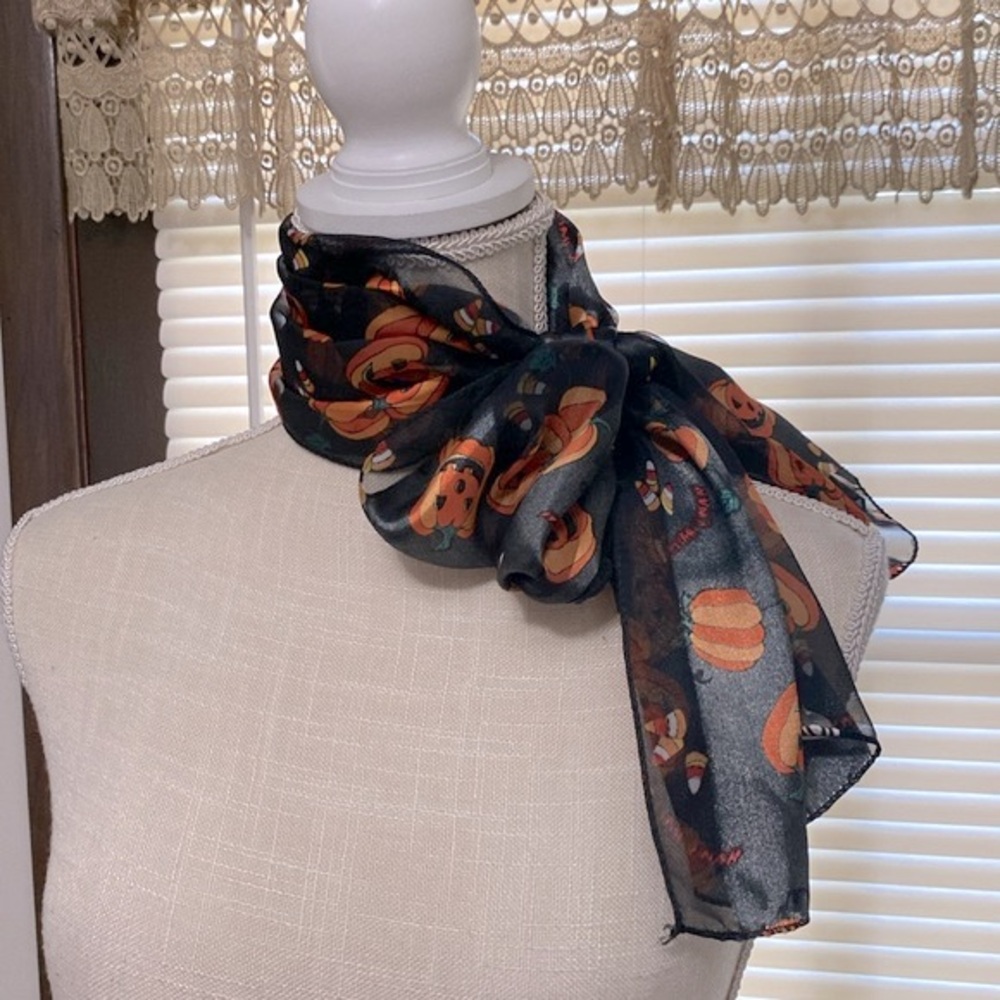 Halloween Theme Striped Pumpkin Pattern Scarf, Si… - image 5